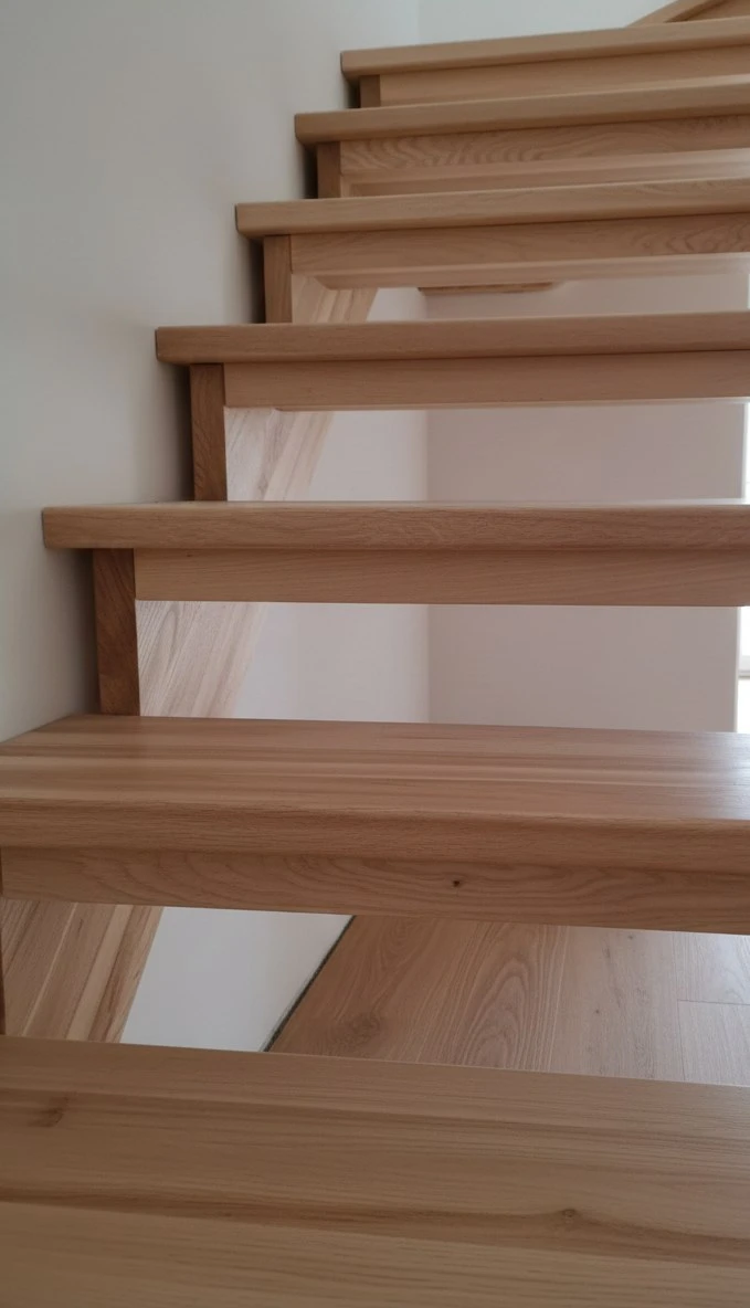 Schody nakładane z jesionu z balustradą drewnianą 2