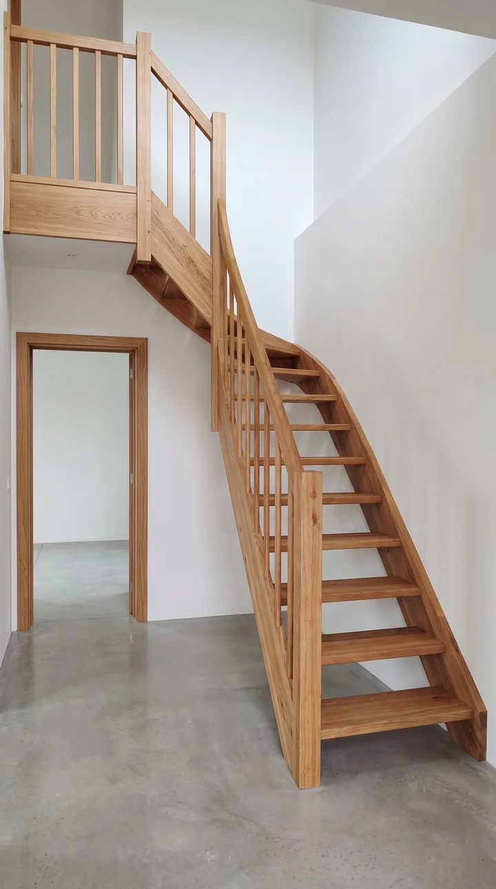 Schody nakładane z dębu z balustradą z prętów